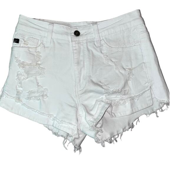 KanCan White Distressed Hem Front Fryed Back Jean Shorts 26/5 - Picture 1 of 5
